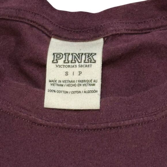 PINK VICTORIA’S SECRET Women’s Maroon Long Sleeve Pocket Tee Dog Logo Size Small - Picture 3 of 4